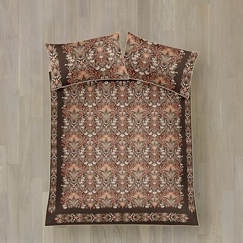 Appletree Heritage Double Duvet Cover Set, 100% Cotton Sateen, 200 Thread Count, Floral Pattern, 200x200cm, Chocolate, with 2 Pillowcases, Orange