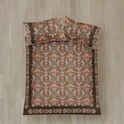 Appletree Heritage Double Duvet Cover Set, 100% Cotton Sateen, 200 Thread Count, Floral Pattern, 200x200cm, Chocolate, with 2 Pillowcases, Orange