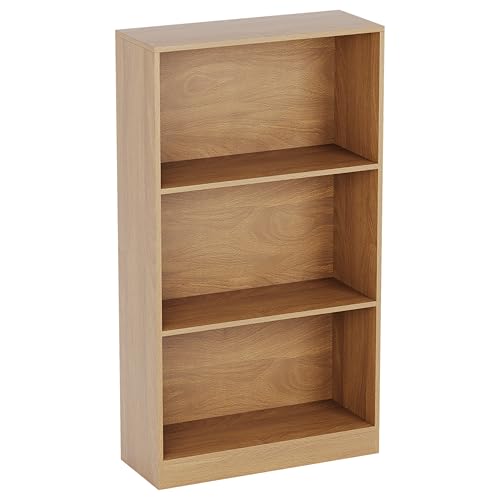 Vida Designs Cambridge 3 Tier Medium Bookcase, Oak Wooden Shelving Display Storage Unit Office Living Room Furniture