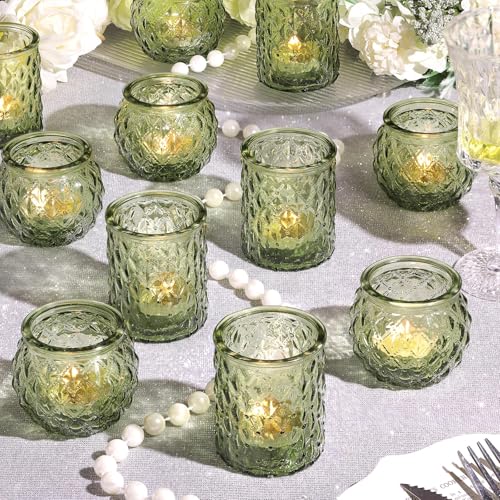 NITIME 12 Green Votive Candle Holders Tea Light Holders for Table Decoration, Weddings and Special Events