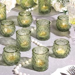 NITIME 12 Green Votive Candle Holders Tea Light Holders for Table Decoration, Weddings and Special Events
