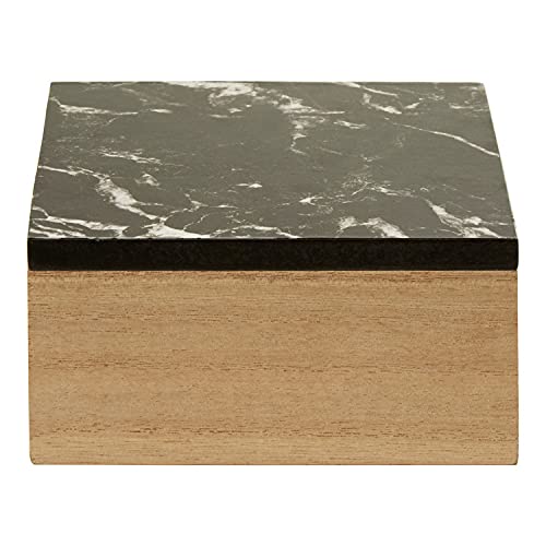 Premier Housewares Elegant Black Marble Effect Trinket Box-Spacious Wooden Trinket Box With Natural Base-Modern Square Shaped Jewelry Box With Lid-Ideal For Organizing Jewelry
