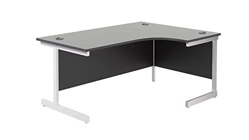 Office Hippo Heavy Duty Office Desk, Right Corner Desk, Strong & Reliable Workstation, Office Table With Integrated Cable Ports, PC Desk For Office or Home - Black Top / White Frame