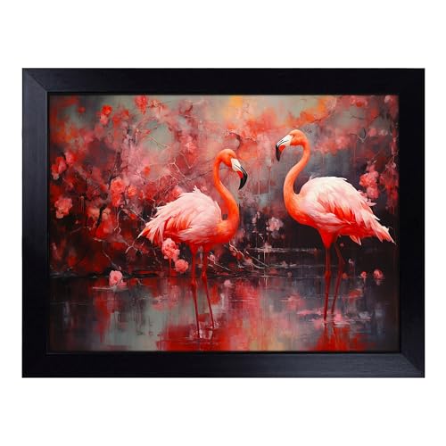 Lap Tray with Bean Bag Cushion, Flamingo Contemporary - Handmade in the UK, Raised Wooden Edge, Padded Cushion, Heat-Resistant Wipe-Clean Surface, for Meals, Laptops and Crafts