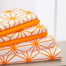 Elegant Comfort Luxury Soft 4-Piece Cube Geometric Pattern Sheet Set - 1500 Premium Quality Microfiber -Wrinkle and Fade Resistant Coziest Bedding Set, All around Elastic Fitted Sheet, Twin XL, Orange