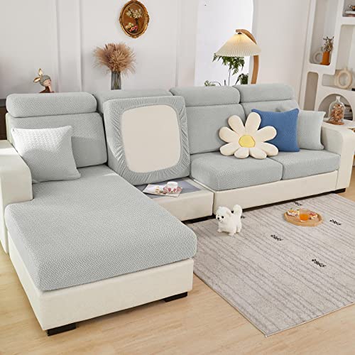 Sofa Seat Cushion Covers- High Stretch Non-Slip Couch Sofa Cover 1-Piece Universal for 1 2 3 4 Seater L Shape Chaise Longue Sofa Slipcovers for Living Room Dogs Pet (3 Seater, Weave Light Grey)