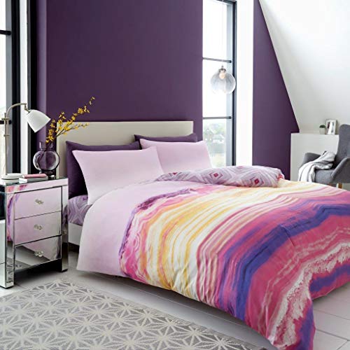 GC GAVENO CAVAILIA Gaveno Cavailia Rainbow Striped Duvet Cover Quilt Set With Pillow Case, Reversible, Poly Cotton, Mineral Ombre Pink, Double Size Bedding, Polycotton