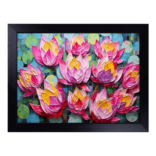 Lap Tray with Bean Bag Cushion, Lotus Flower Pop Art - Handmade in the UK, Raised Wooden Edge, Padded Cushion, Heat-Resistant Wipe-Clean Surface, for Meals, Laptops and Crafts