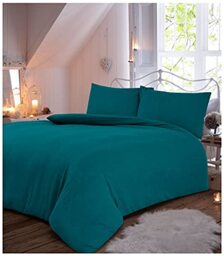 Gaveno Cavailia Plain Dyed Flannel Duvet Set Teal Double, 100% Brushed Cotton Flanneltte Bedding, 3 Piece Cosy Warm Bedlinen, Easy Care DuvetCover Bedset, 1 Quilt Cover and 2 Pillow Cases