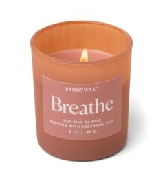 Paddywax Scented Candles Wellness Collection Frosted Glass Candle Fragranced with 100% Essential Oils, 141g, Red - Breathe