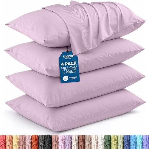 Utopia Bedding Standard Pillow Cases - Pack of 4 - Envelope Closure - Soft Brushed Microfiber Fabric - Shrinkage and Fade Resistant Pillow Covers Standard Size 20 X 26 Inches (Lavender)