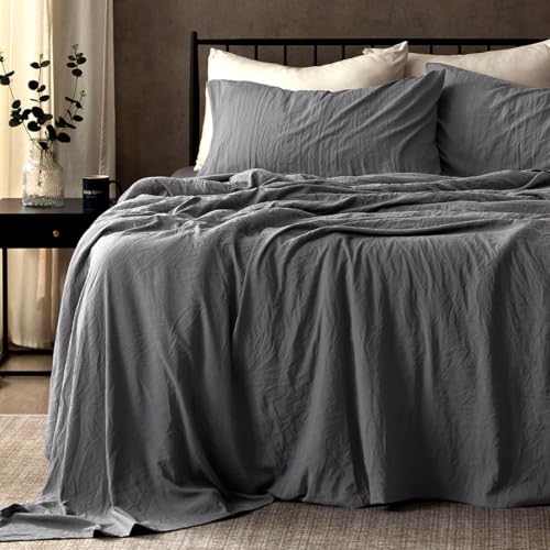 SLEEP ZONE Queen Sheet Set - Bed Sheets for Queen Size Bed Set - Washed Microfiber - 4 Piece Hotel Luxury Bedding Sheets with Fitted Sheet, Flat Sheet & 2 Pillowcases - Deep Pocket (Grey)