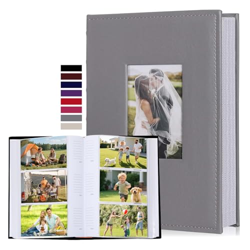 RECUTMS Photo Albums for 4x6 Photos Holds 300, 3 Per Pages Photo Picture Album PU Leather Cover, Horizontal Photos Record Family Wedding Anniversary Baby Holiday Album(Gray)