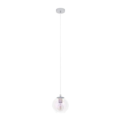 Eglo Pendant Lighting Ariscani 2, Iridescent Hanging lamp for Dining Table, Ceiling Light Fitting Living Room, Chrome Coloured Metal and Shimmering Glass, E27 Socket, Ø 20 cm