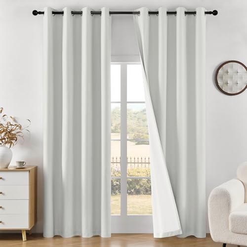 Joydeco 108 Inch Blackout Curtains for Bedroom, Black Out Curtains 108 Inches Long, Ivory White Curtains for Living Room Window Thermal Insulated Drapes(W52 x L108 Inch, Ivory)