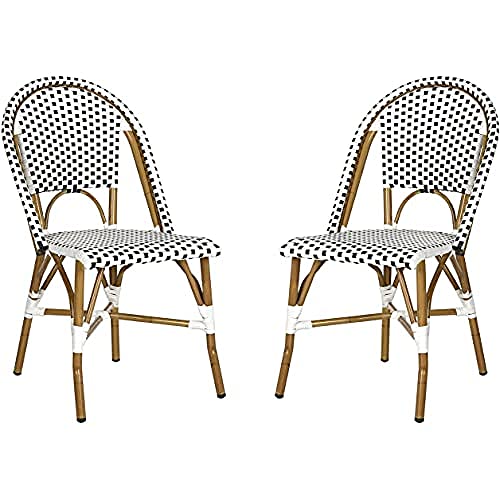 SAFAVIEH Poly-Rattan Outdoor Dining Chairs - Set of 2, in Black and White and Light Brown