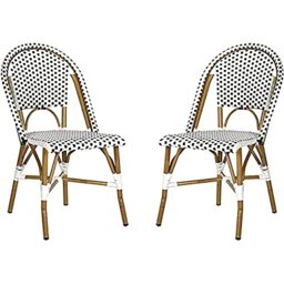 SAFAVIEH Poly-Rattan Outdoor Dining Chairs - Set of 2, in Black and White and Light Brown