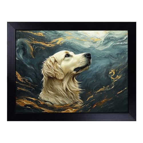 Lap Tray with Bean Bag Cushion, Golden Retriever Dog - Handmade in the UK, Raised Wooden Edge, Padded Cushion, Heat-Resistant Wipe-Clean Surface, for Meals, Laptops and Crafts