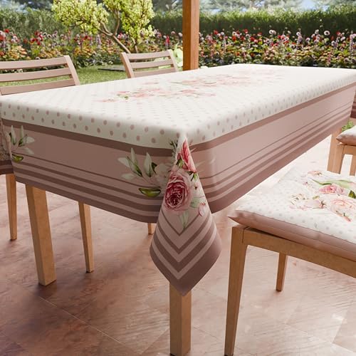 PETTI Artigiani Italiani - Stain Resistant Tablecloth Rectangular 140x300 cm 14 Seats, Wipe Clean Microfibre Kitchen Table Cover, Powder Pink Polka Dot Shabby Design, 100% Made in Italy