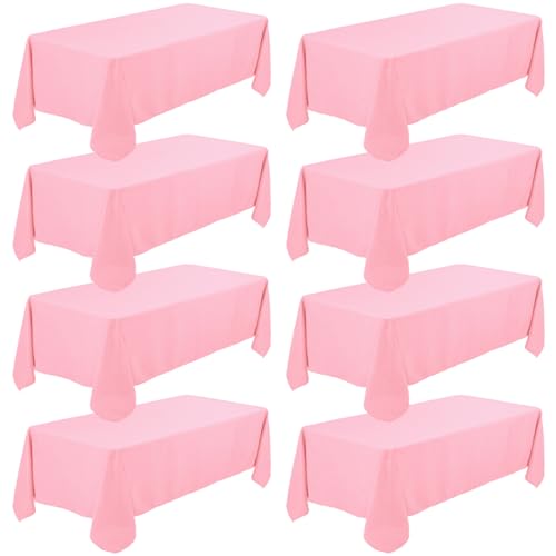 Fivenl 8 Pack Premium Pink Tablecloth 60 x 102 Inch, Rectangle Table Clothes for 6 Foot Rectangle Tables Washable Polyester Fabric Table Covers for Wedding Party Reception Banquet Buffet