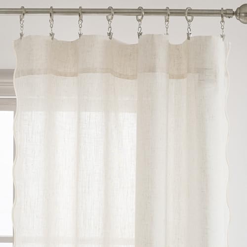 DriftAway Semi Sheer Scalloped Edge Linen Coastal Beach Window Curtains for Living Room Bedroom 2 Panels Rod Pocket Each Size 52 Inch by 84 Inch Taupe