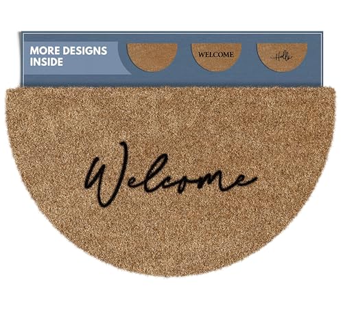 Barnyard Designs 'Welcome' Half Moon Doormat Welcome Mat for Outdoors, Large Front Door Entrance Mat, 30x17, Brown
