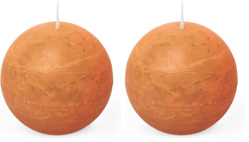 Spaas Rustic Ball Candle 80 mm 24h, Orange (Pack of 2)
