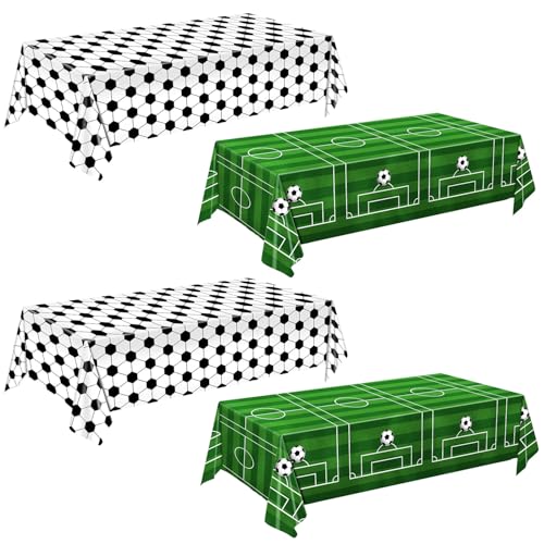 QIYANPAX 4 Pieces Soccer Tablecloths - Soccer Birthday Party Decorations Soccer Table Cloth Soccer Tablecloth Plastic Table Cover for Sports Soccer Theme Party Decorations, 54 x 108 Inch