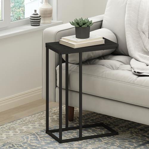 Furinno C-SHAPED Side Table, Metal Frame End Table, Night Stand, Bedside Table, for Living Room, Bedroom, Americano