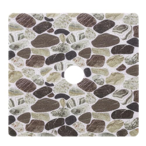 Hombys Non Slip Shower Mat 27x27 in, Shower Floor Mats with Drain Hole, Secure PVC Loofah Mat, Boho Coffee Pebble