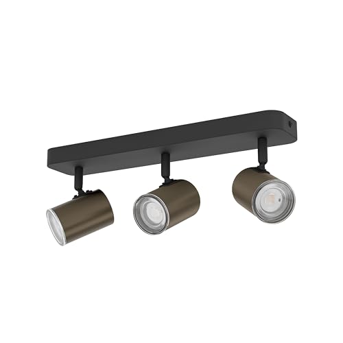 Eglo Ceiling lamp Consuma 1, 3-Flame Spotlight bar, Bathroom Light, Metal Light in Black and Bronze, GU10 Socket Spotlight, IP44
