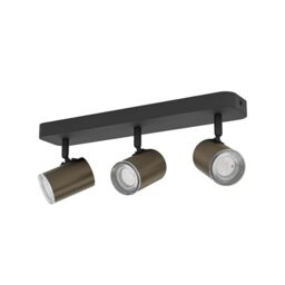 Eglo Ceiling lamp Consuma 1, 3-Flame Spotlight bar, Bathroom Light, Metal Light in Black and Bronze, GU10 Socket Spotlight, IP44