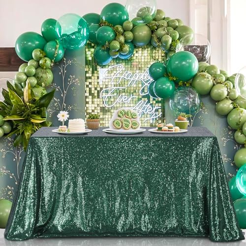B-COOL Sequin Tablecloth Sparkle Wedding Tablecloths for Round Table Emerald Green Sequence Table Skirts Cloths Christmas St. Patrick's Day Parties 90x132 Inch