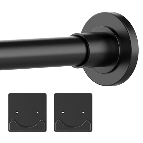 "Thestoa Shower Curtain Rod Adjustable 30-68"" with Holder, Anti-Rust Shower Rod & Spring Tension Shower Rod No Drill, Black Shower Curtain Rod for Bathroom Tension Rod"