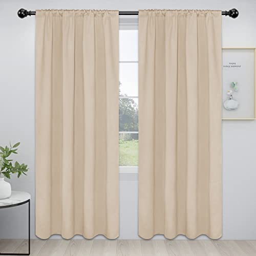 Easy-Going Rod Pocket Blackout Curtains for Bedroom, Room Darkening Window Curtains for Living Room, Thermal Insulated Noise Reduction Solid Window Drapes, 2 Panels(52x84 in, Beige)