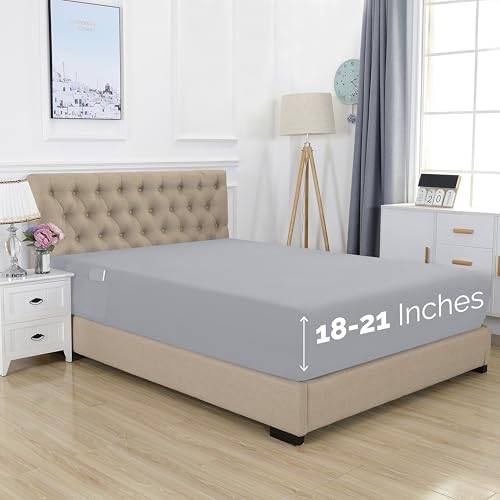 Elegant Comfort 1500 Premium Hotel Quality 18-21 Inches Deep - Extra Deep Pocket Single Fitted Sheet for High Mattress, Luxury and Softest, Smart Pocket - Wrinkle Free, King, Silver