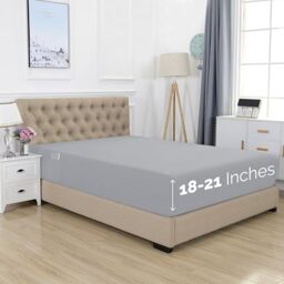 Elegant Comfort 1500 Premium Hotel Quality 18-21 Inches Deep - Extra Deep Pocket Single Fitted Sheet for High Mattress, Luxury and Softest, Smart Pocket - Wrinkle Free, King, Silver
