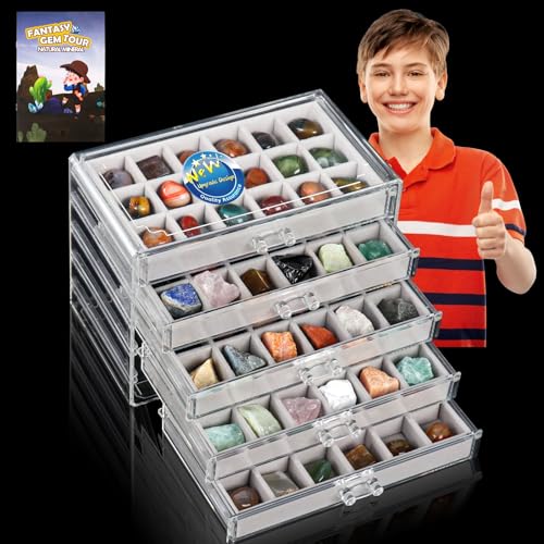 Rock Collection Display Case - Display Shelf for Collectibles - Rock Collections Box for Kids - Rock Collection Storage - Rock Collections Box for Kids 90 Grids