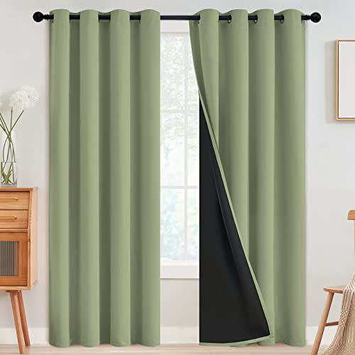 SimpleHome Sage 100% Blackout Curtains Room Darkening Living Room 96 Inch - Curtains for Bedroom,Thermal Insulated Grommet Window Drapes,Curtains for Living Room with Black Back,52 x 96 Inch,2 Panels