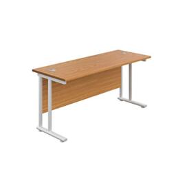 Office Hippo Heavy Duty Rectangular Cantilever Office Desk, Home Office Desk, Office Table, Integrated Cable Ports, PC Desk For Office or Home, 5 Yr Wty - White Frame/Oak Top, 140cm x 60cm