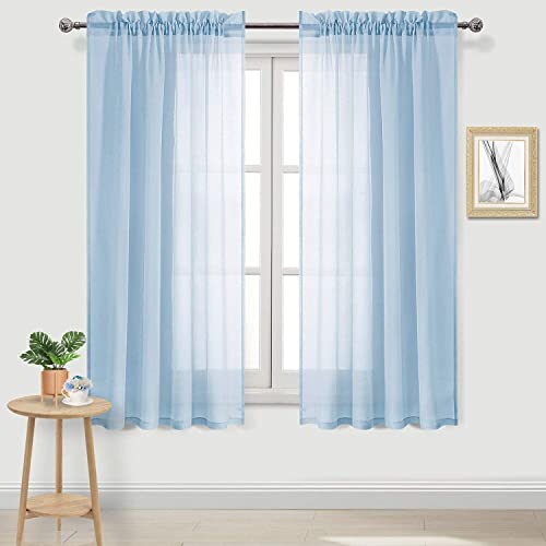 DWCN Sky Blue Sheer Curtains Semi Transparent Voile Rod Pocket Curtains for Bedroom and Living Room, 42 x 72 inches Long, Set of 2 Panels