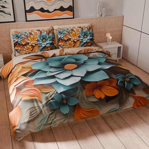 PETTI Artigiani Italiani - Single Duvet Cover Set 135 x 200 cm (1 Pillowcase 75 x 50 cm Included), Microfibre Duvet Cover Set with Digital Floral Print 05 16 - Made in Italy