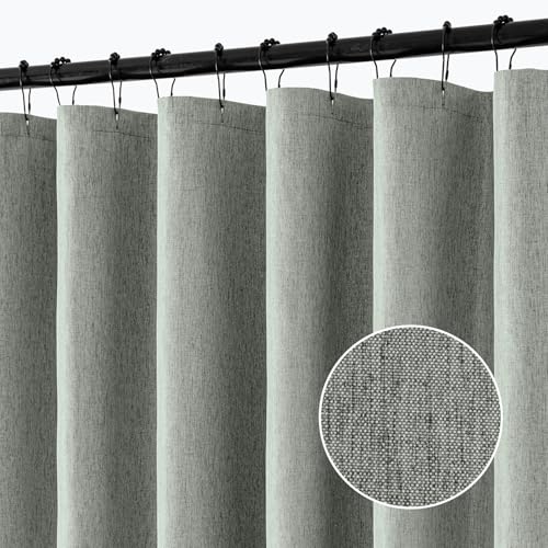 ANRODUO Extra Long Linen Shower Curtain, 84 Inch Long Fabric Shower Curtain Set with 12 Metal Hooks, Waterproof & Heavy Duty Polyester, Button Hole Design, Machine Washable for Bathroom, 72 x 84, Gray