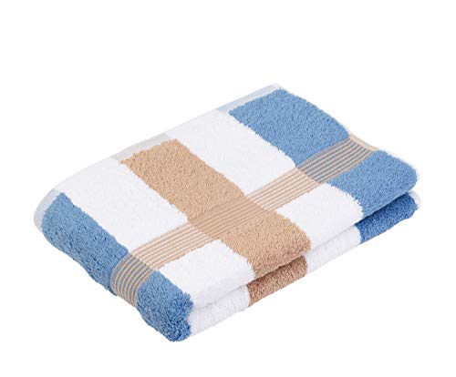 G??zze - New York Striped Bath Towel, Soft and Absorbent, 100% Cotton, 70 x 140 cm - Maroon/White/Fjord