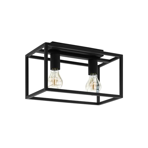 Eglo Eldrick Ceiling lamp, Vintage Ceiling Light, Living Room Ceiling lamp, Industrial Living Room lamp, Black Metal, E27 Socket