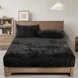 "PHF Truly Velvet Fitted Sheet Only Queen Size, Luxury Super Soft Cozy Comfy Flannel Bottom Sheet with 15"" Deep Pocket,Suitable for Fall Winter and Spring, No Pillowcases, Black"