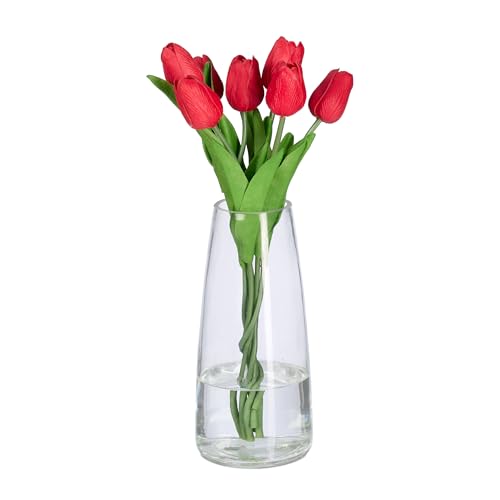 Relaxdays Glass Flower Vase, Modern Decor for The Table, Large Centerpiece, for Bouquet, HWD: 26 x 10 x 10 cm, Clear, 21.5 x 10 x 10 cm