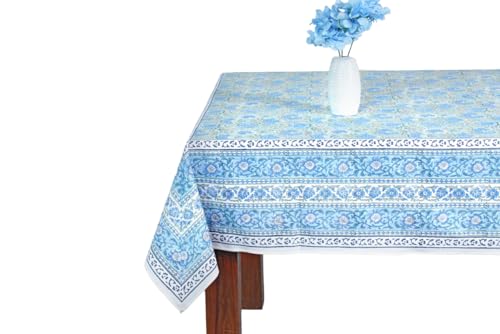 "Ridhi Asparagus Green Gadd Hand Block Print Cotton Rectangle Tablecloth 160"" x 72"" inches Reusable Table Cover Decorative Everyday Use for Dining Room, Farmhouse, Home Gift for Spring, Mother's Day"