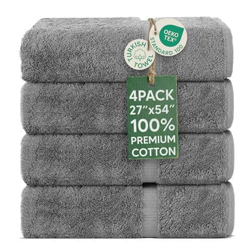 Chakir Turkish Linens - Hotel & Spa Quality 100% Cotton Premium Turkish Towels - Soft & Absorbent (4-Piece Bath Towels, Gray)
