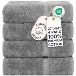 Chakir Turkish Linens - Hotel & Spa Quality 100% Cotton Premium Turkish Towels - Soft & Absorbent (4-Piece Bath Towels, Gray)